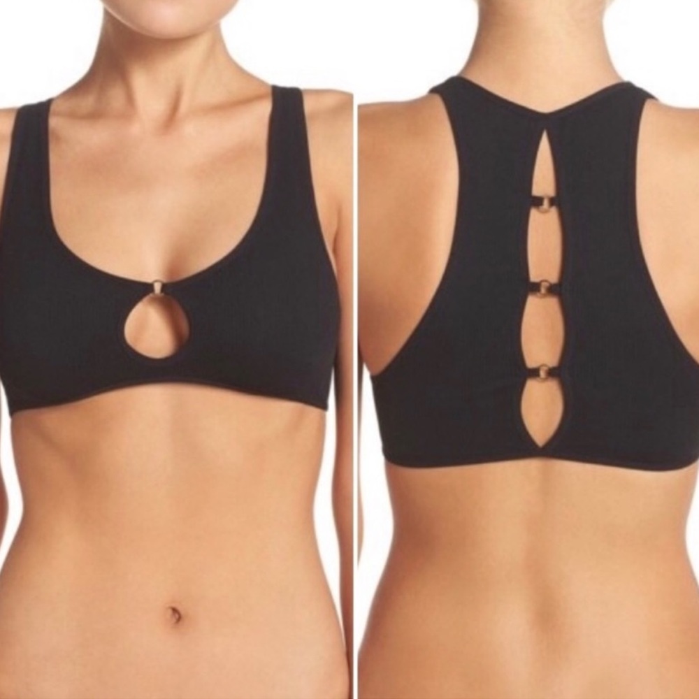 intimately by Free People Black Ribbed Cutout bralette Size M/L